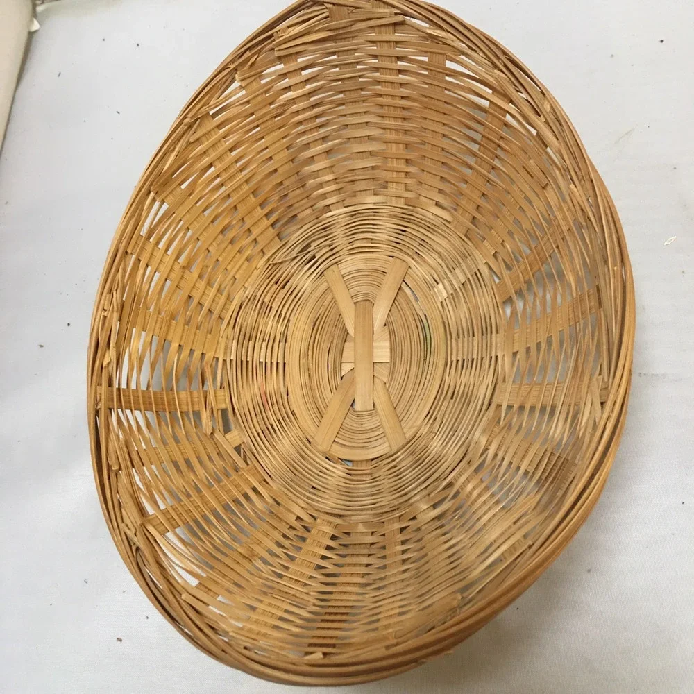 Woven Bamboo Basket Home Decor Small Tan Oval 8.5x6.5x2.5 Cottagecore